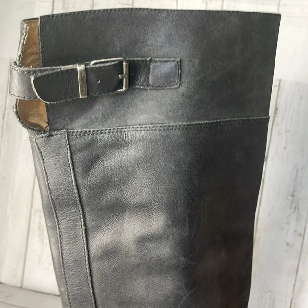 Juicy Couture Black Leather Square Toe Over The Knee Boots